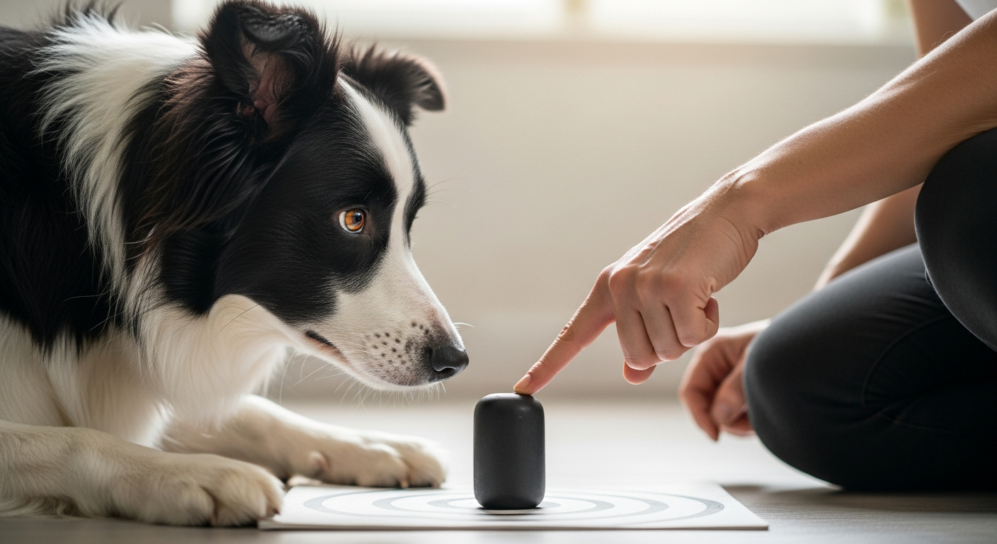 Border Collie focused on an object touch training session